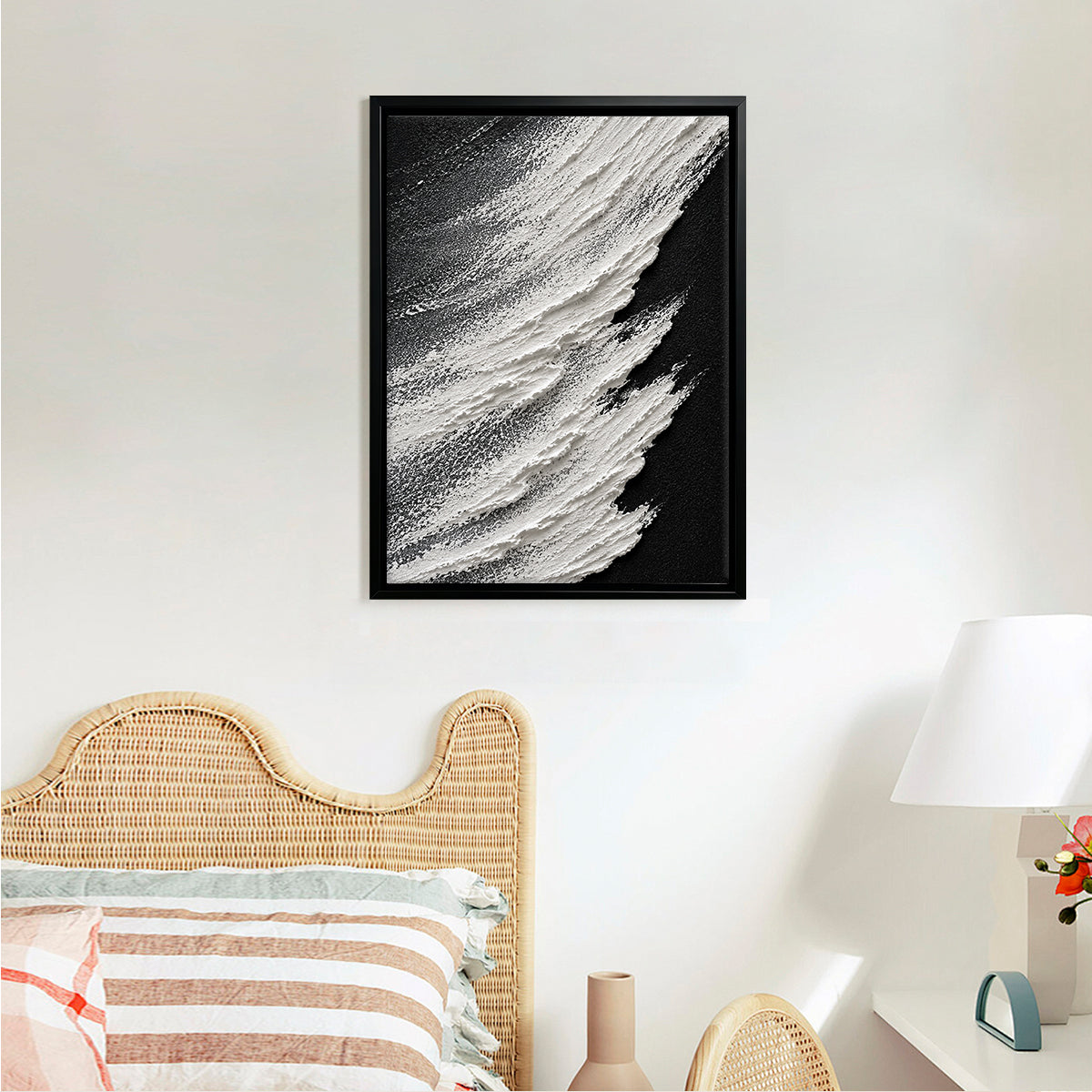 Abstract Black White Brushstroke Art Print Modern Framed Canvas Perfect for Home Office Decor