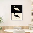 Framed Bird Art Print Featuring White and Black Herons, Modern Home Decor, High-Quality Matte Finish, Perfect for Living Room or Office
