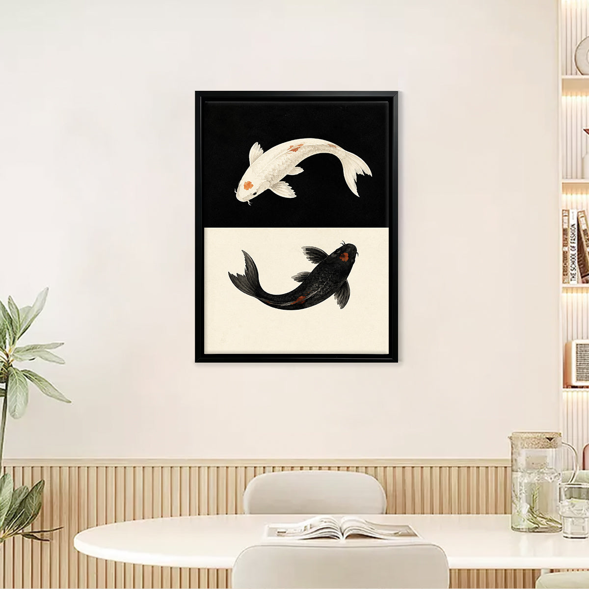 Framed Koi Fish Art Print, Yin Yang Design, High-Quality Canvas, Perfect Home Decor for Any Room