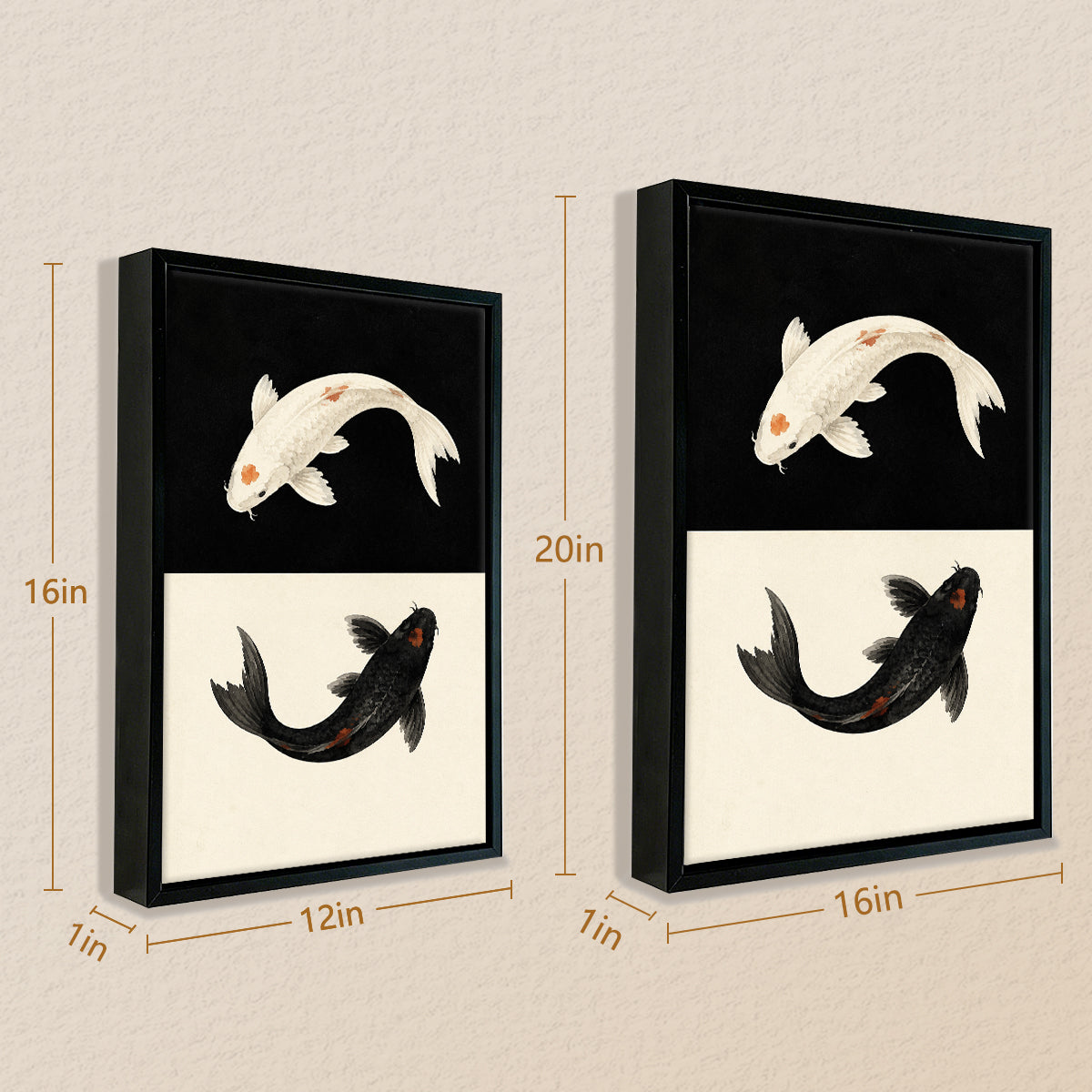 Framed Koi Fish Art Print, Yin Yang Design, High-Quality Canvas, Perfect Home Decor for Any Room