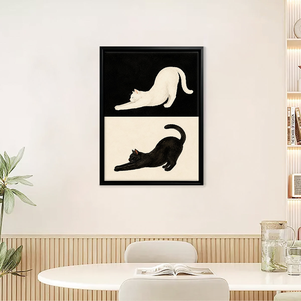 Framed Cat Stretching Art Print, Black and White Modern Home Decor, Perfect for Living Room or Bedroom