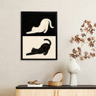 Framed Cat Stretching Art Print, Black and White Modern Home Decor, Perfect for Living Room or Bedroom