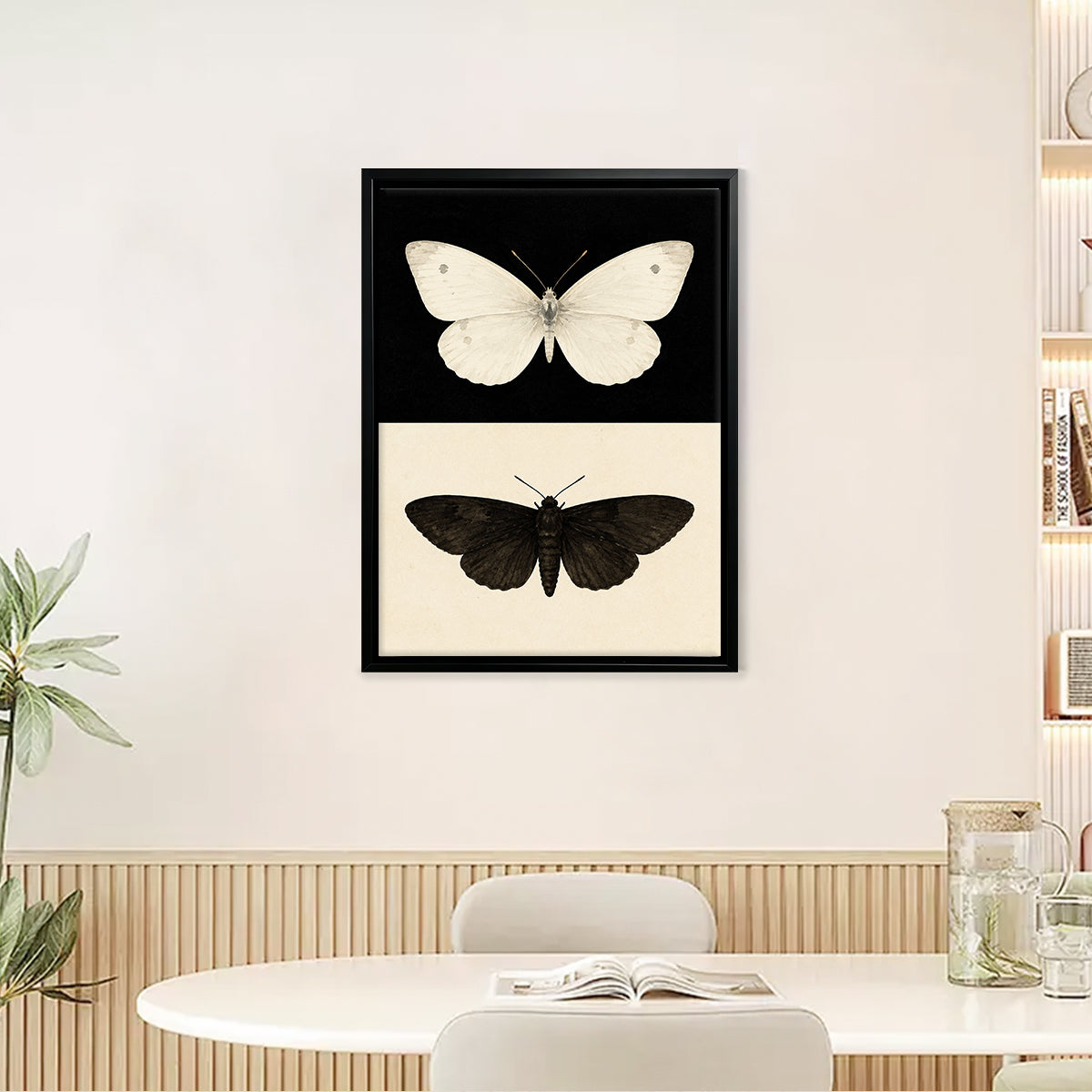 Framed Butterfly Art Print Featuring White and Black Moth Designs, Elegant Home Decor for Any Room