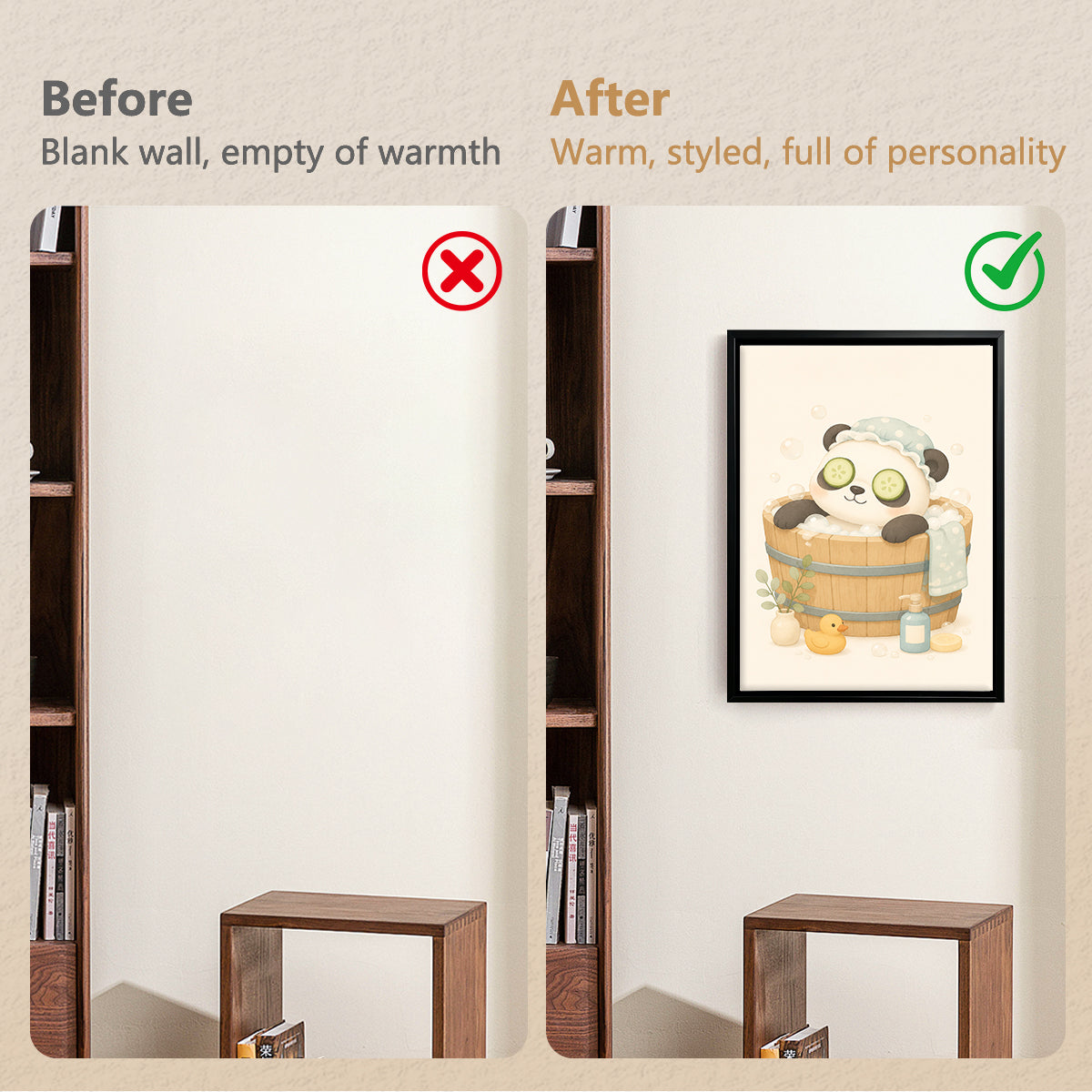 Cute Panda Spa Bath Framed Art Print, Whimsical Home Decor for Any Room
