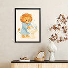 Framed Lion Washing Hands Bathroom Art Print, Adorable Kids Decor, High-Quality Matte Finish