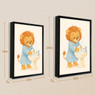 Framed Lion Washing Hands Bathroom Art Print, Adorable Kids Decor, High-Quality Matte Finish