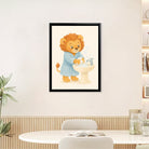 Framed Lion Washing Hands Bathroom Art Print, Adorable Kids Decor, High-Quality Matte Finish