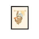 Framed Sloth Hair Dryer Art Print, Whimsical Bathroom Decor, High-Quality Matte Finish, Perfect for Home or Office