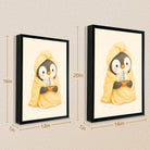 Framed Penguin Wrapped in Towel Holding Toy Boat Art Print, Cozy Winter Home Decor