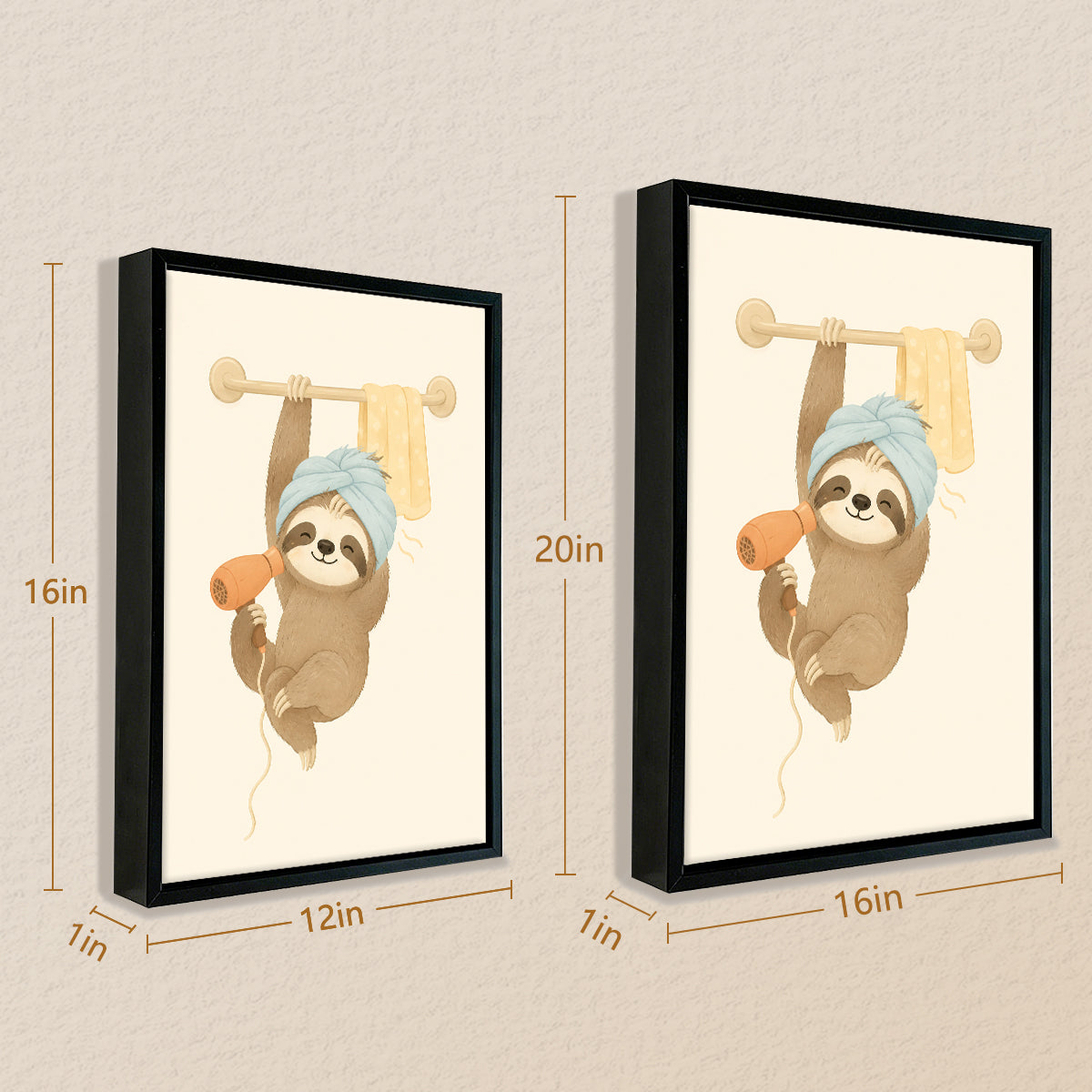 Framed Sloth Hair Dryer Art Print, Whimsical Bathroom Decor, High-Quality Matte Finish, Perfect for Home or Office