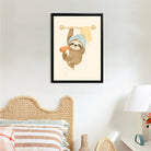 Framed Sloth Hair Dryer Art Print, Whimsical Bathroom Decor, High-Quality Matte Finish, Perfect for Home or Office