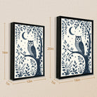 Framed Owl Art Print with Moon and Stars, Blue Monochrome Style, Perfect Home Decor for Any Room