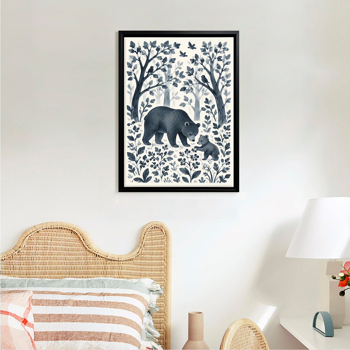 Framed Forest Bear & Cub Art Print, Watercolor Style, Perfect for Home Decor or Gift