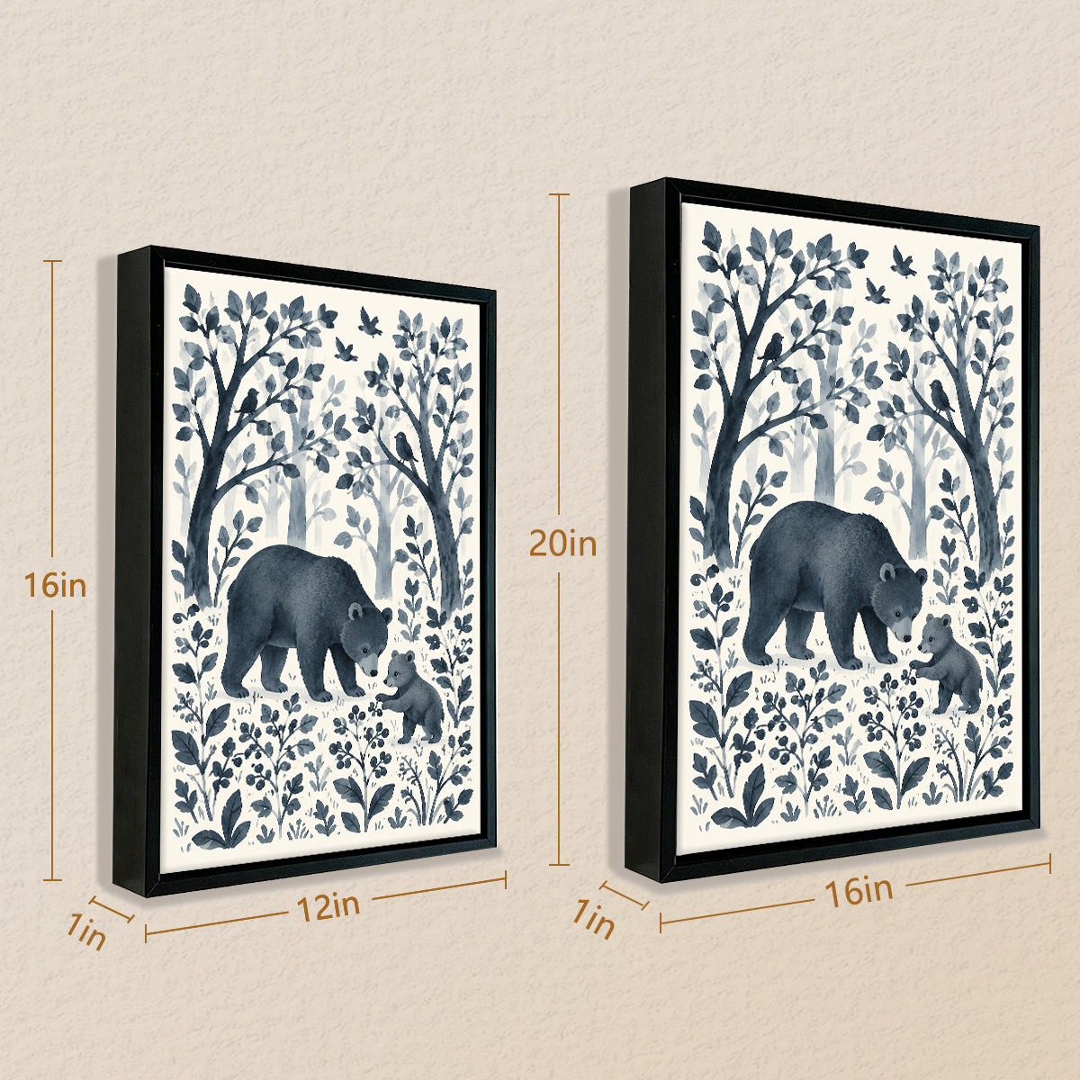 Framed Forest Bear & Cub Art Print, Watercolor Style, Perfect for Home Decor or Gift