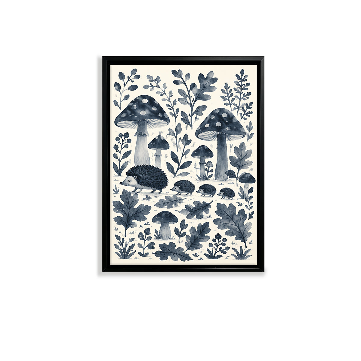 Framed Hedgehog and Mushroom Forest Art Print, Vintage Style, High-Quality Paper, Perfect for Home Decor in New York