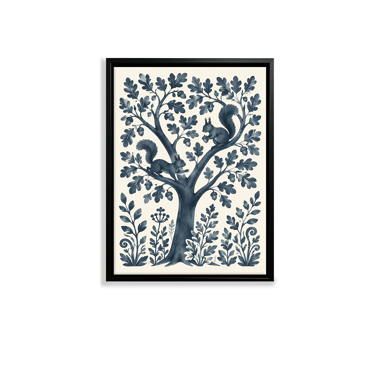 Framed Squirrel Tree Art Print, Vintage Blue Design, Perfect Home Decor for Any Room