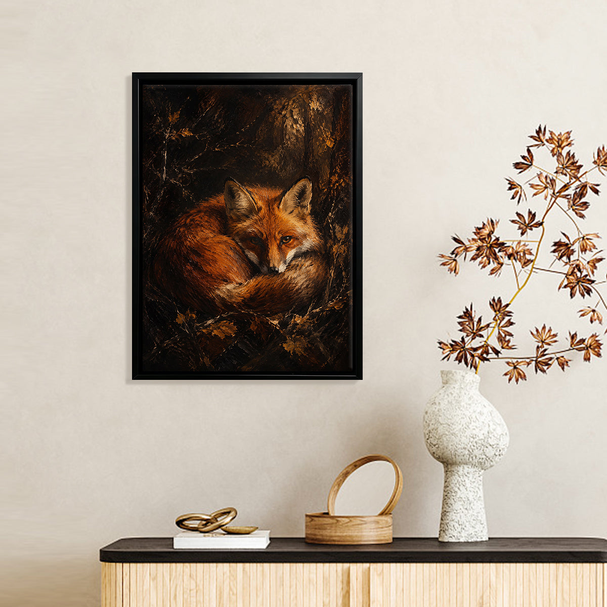 Framed Fox Art Print in Warm Forest Tones, High-Quality Canvas, Perfect Home Decor for Living Room or Bedroom