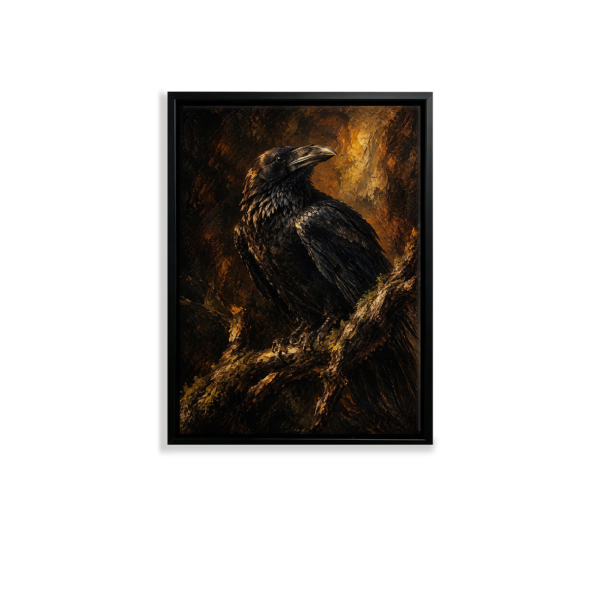 Framed Raven Oil Painting, Gothic Style, High-Quality Artwork, Perfect for Home Decor in New York