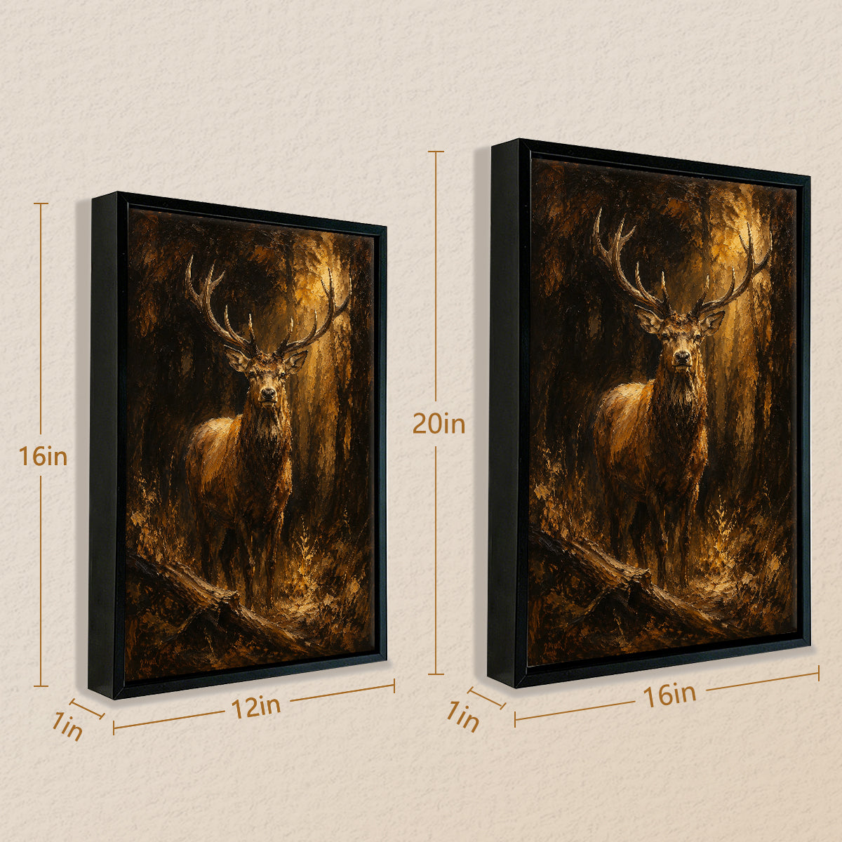 Framed Stag in Forest Oil Painting, Classic Artwork, High-Quality Canvas, Home Decor for Living Room or Office