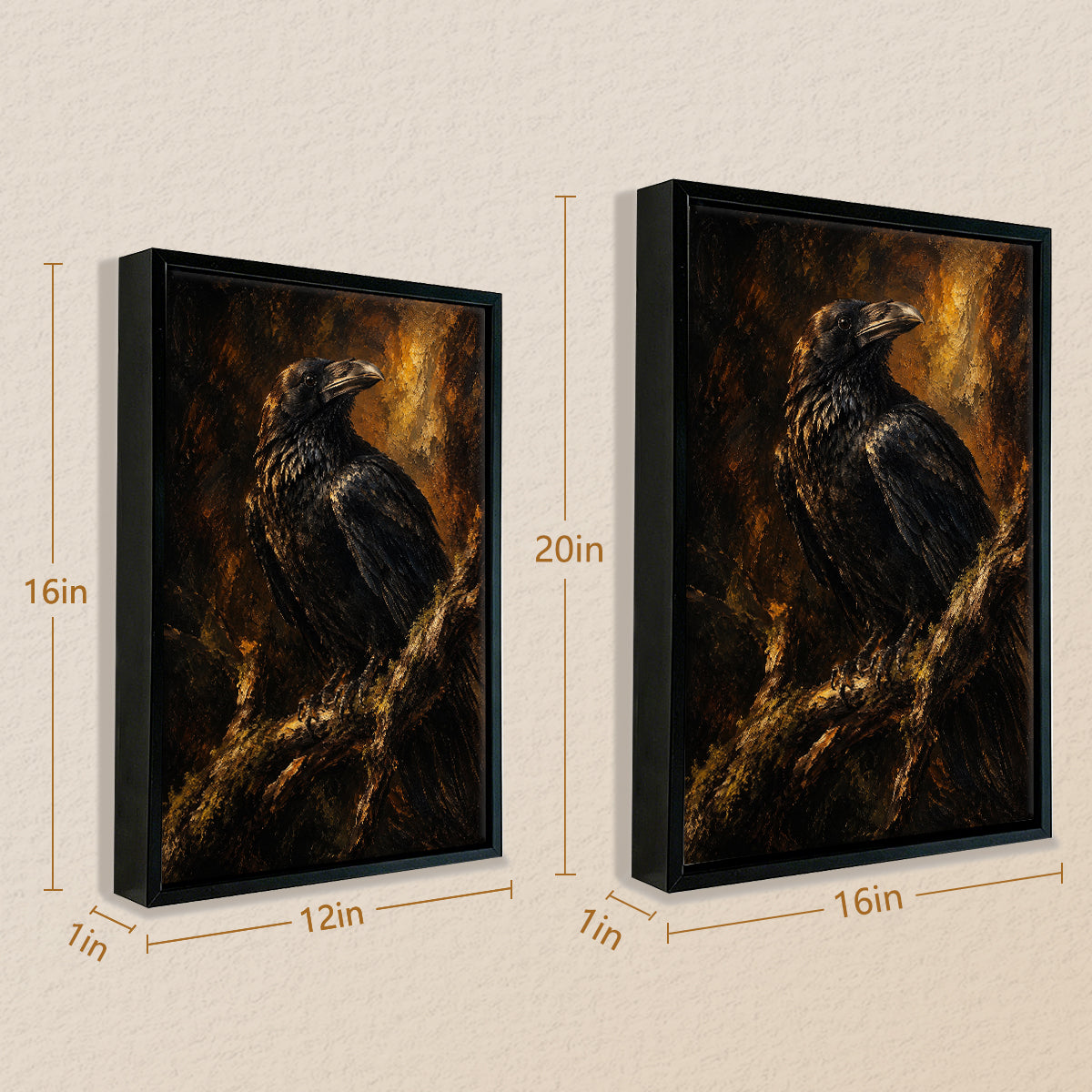 Framed Raven Oil Painting, Gothic Style, High-Quality Artwork, Perfect for Home Decor in New York