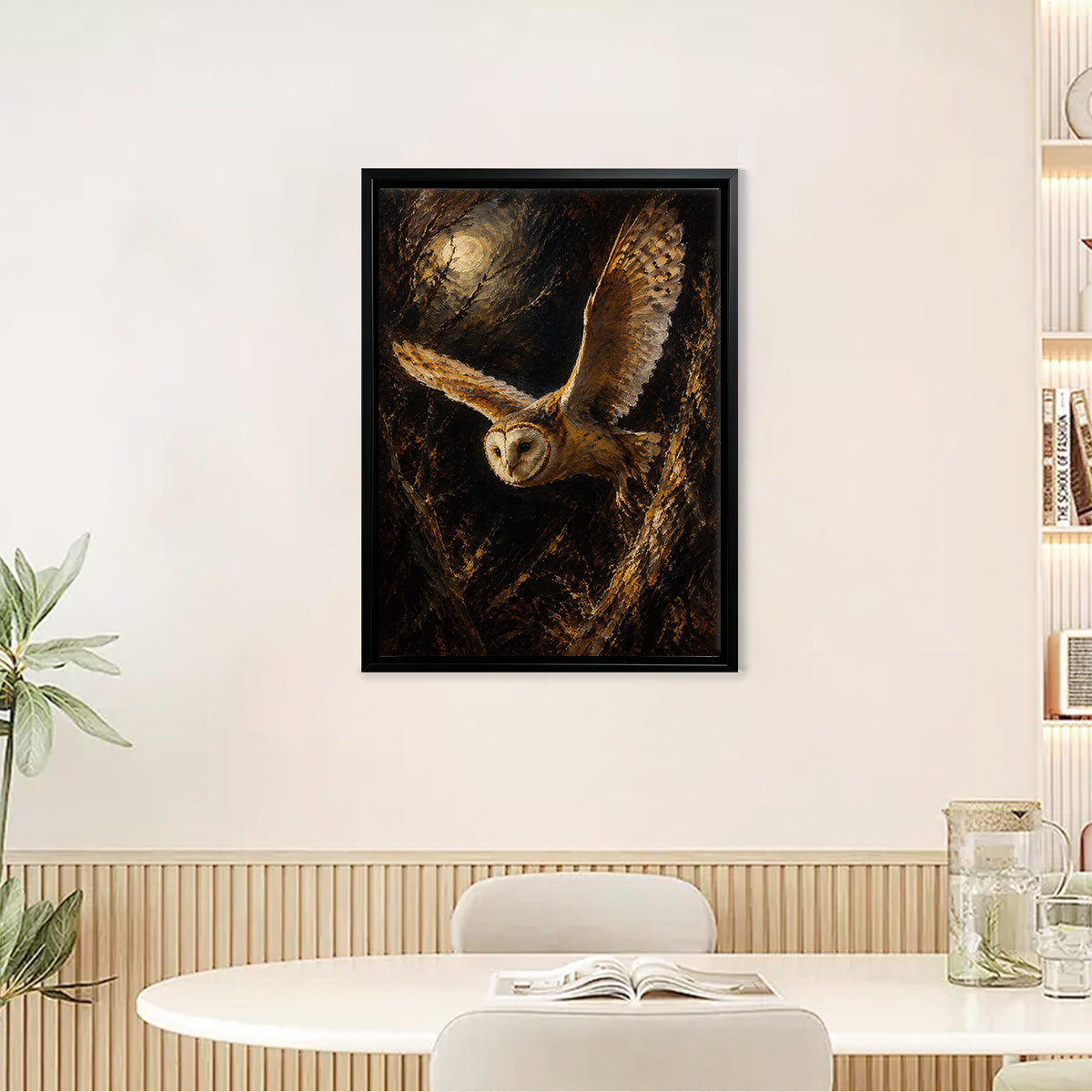 Framed Barn Owl Art Print, Realistic Wildlife Painting, High-Quality Canvas, Perfect Home Decor for Living Room or Bedroom