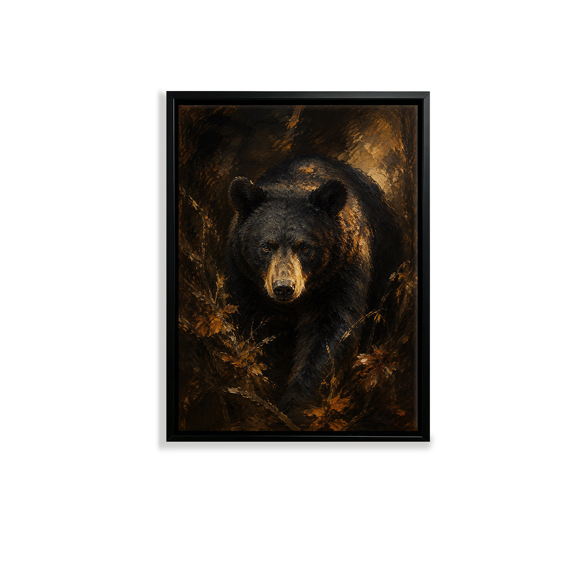 Framed Black Bear Art Print, Realistic Wildlife Painting, High-Quality Canvas, Perfect Home Decor for Living Room or Office