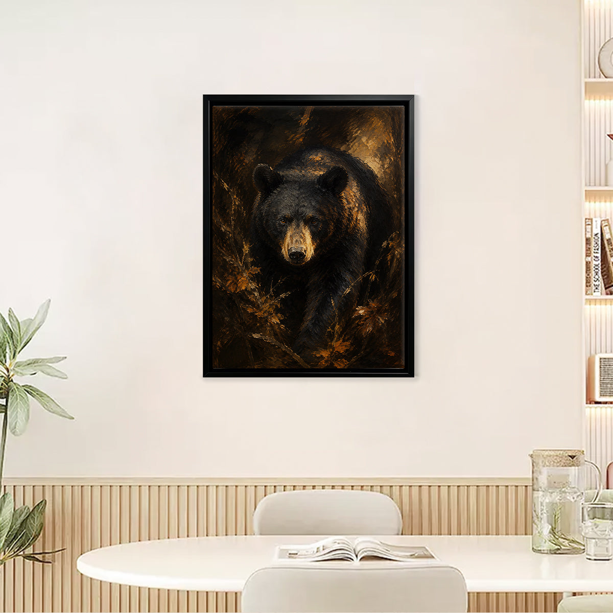 Framed Black Bear Art Print, Realistic Wildlife Painting, High-Quality Canvas, Perfect Home Decor for Living Room or Office