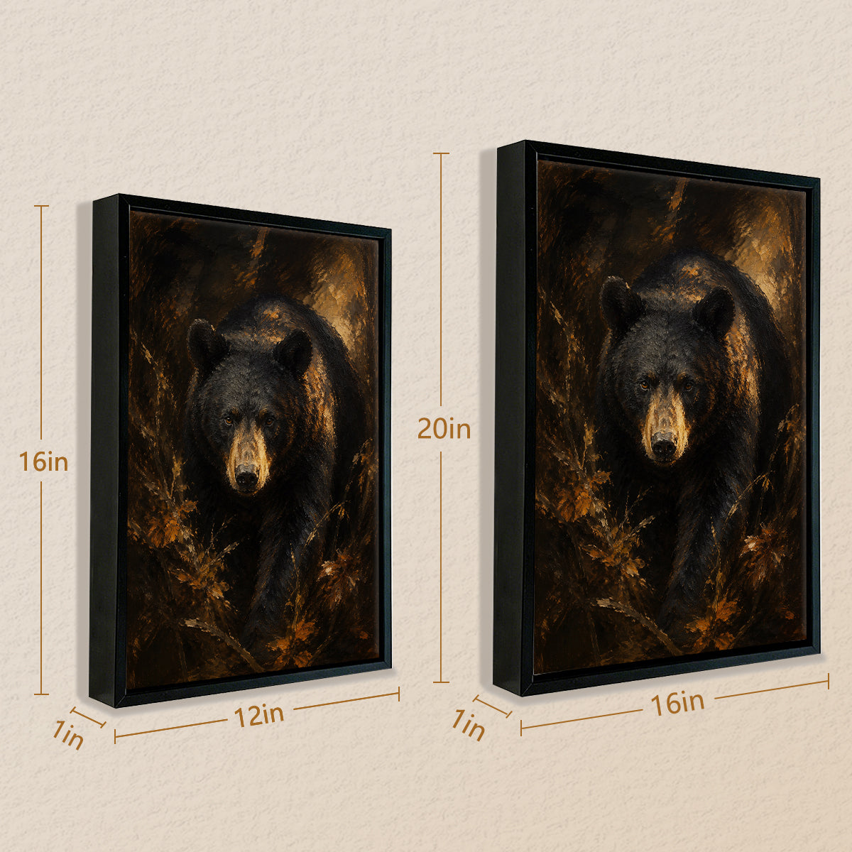 Framed Black Bear Art Print, Realistic Wildlife Painting, High-Quality Canvas, Perfect Home Decor for Living Room or Office