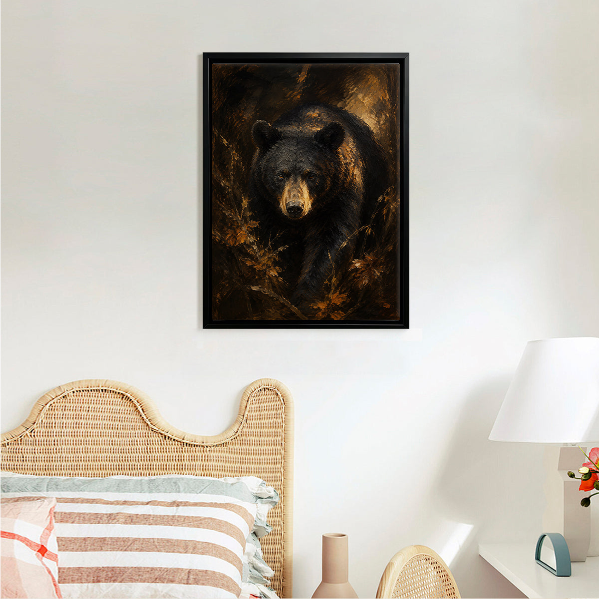 Framed Black Bear Art Print, Realistic Wildlife Painting, High-Quality Canvas, Perfect Home Decor for Living Room or Office