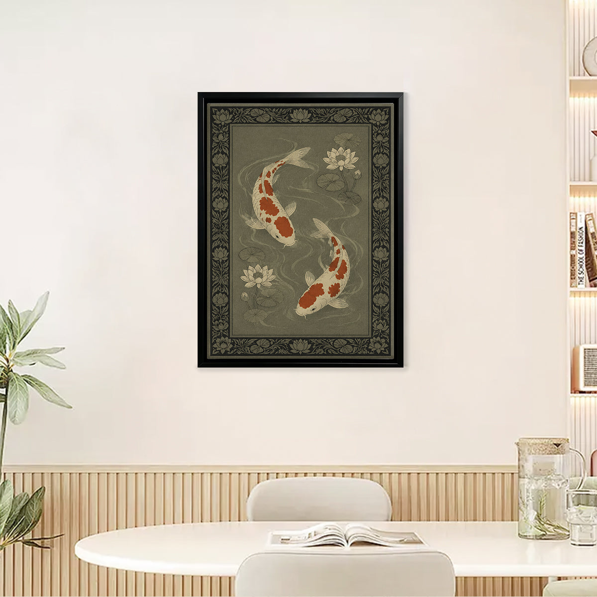 Framed Koi Fish and Lotus Art Print, Vintage-Inspired, High-Quality Matte Finish, Perfect for Home Decor in Any Room