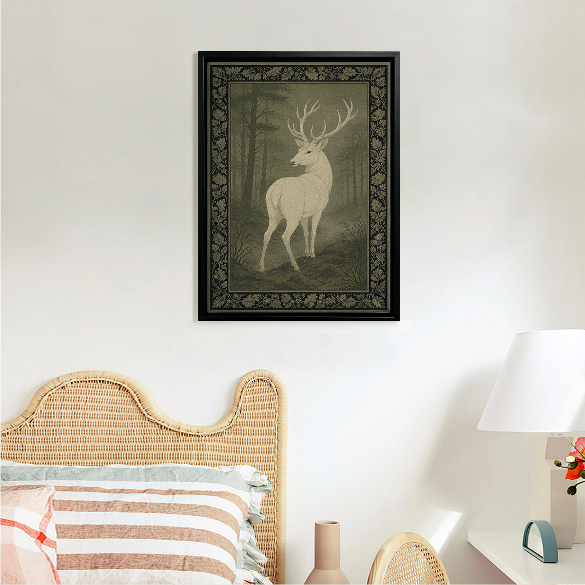 Framed Stag Print, Vintage Forest Scene, Elegant Wall Art for Home Decor, Perfect Gift