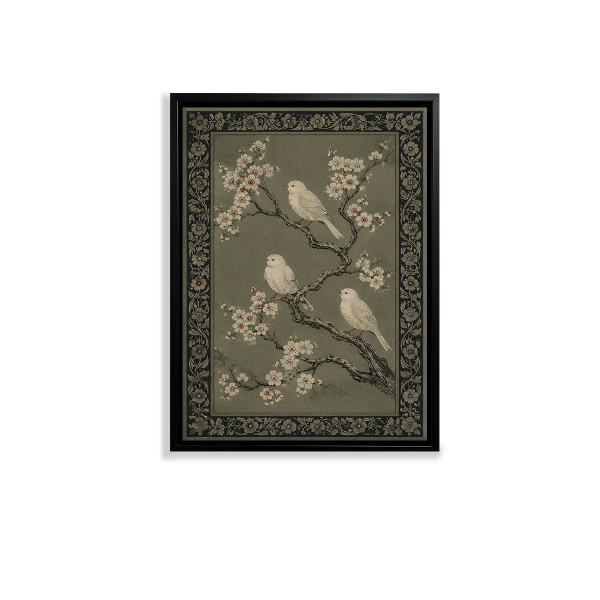 Framed Vintage Birds on Blossom Branches Art Print, Elegant Home Decor for Living Room or Staircase