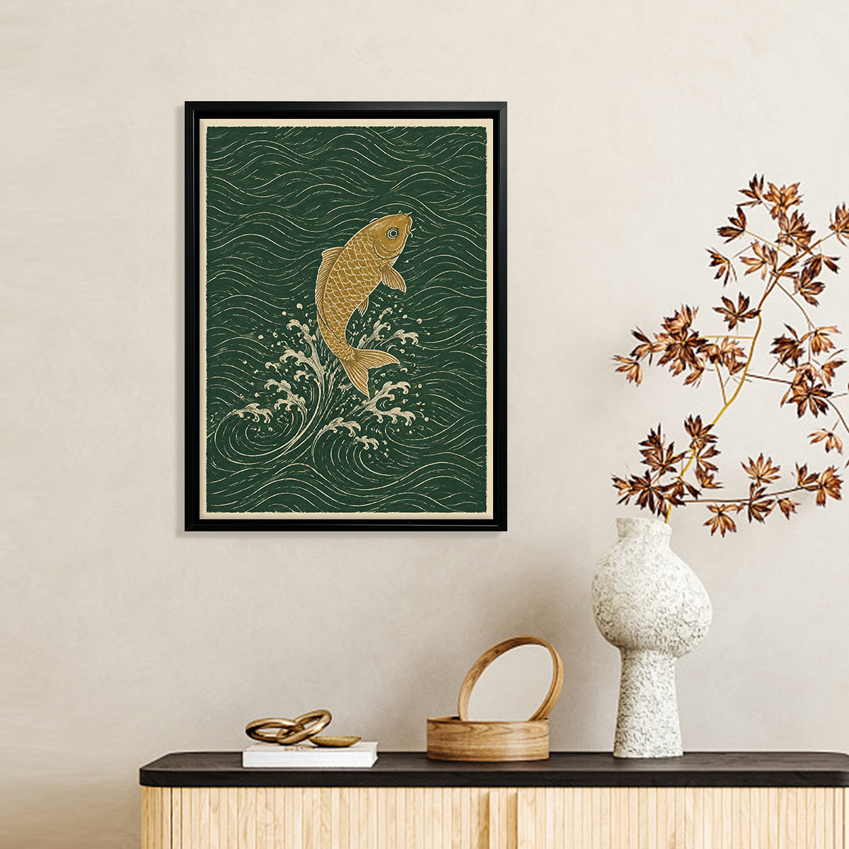 Framed Koi Fish Art Print, Japanese Style, Premium Quality, Perfect for Home Decor in Any Room