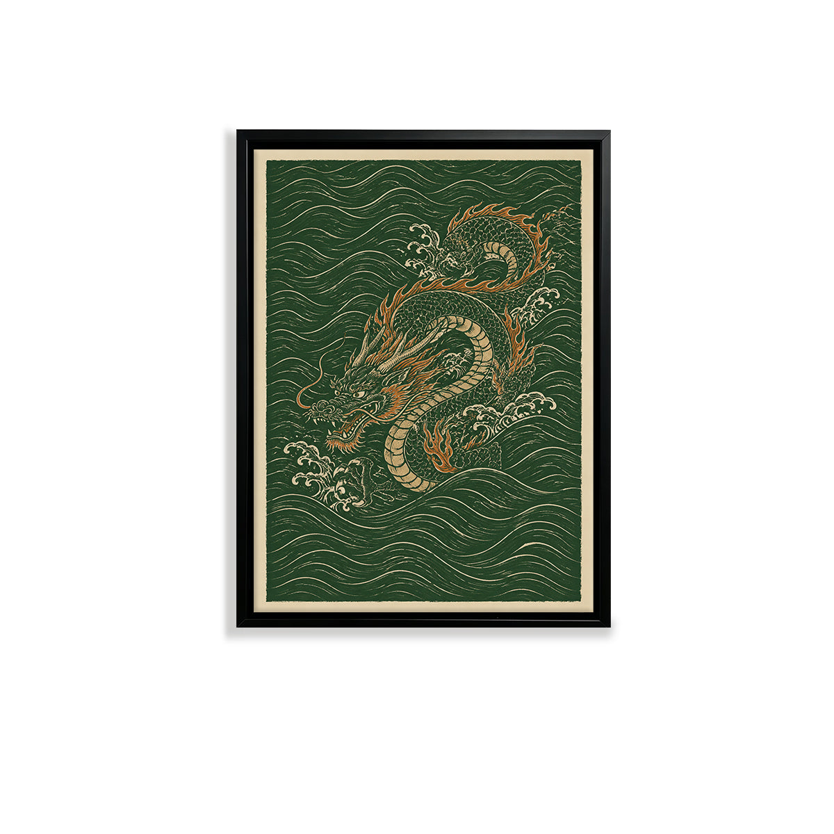 Framed Oriental Dragon Art Print, Vintage Style, High-Quality Giclee on Canvas, Perfect for Home Decor in New York