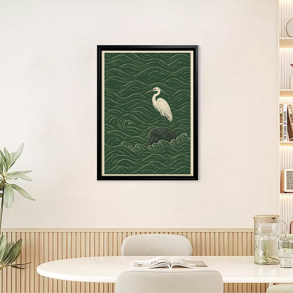 Framed Art Print of Heron on Rock Amidst Waves, Vintage Style, High-Quality Matte Finish, Perfect Home Decor for Living Room or Bedroom