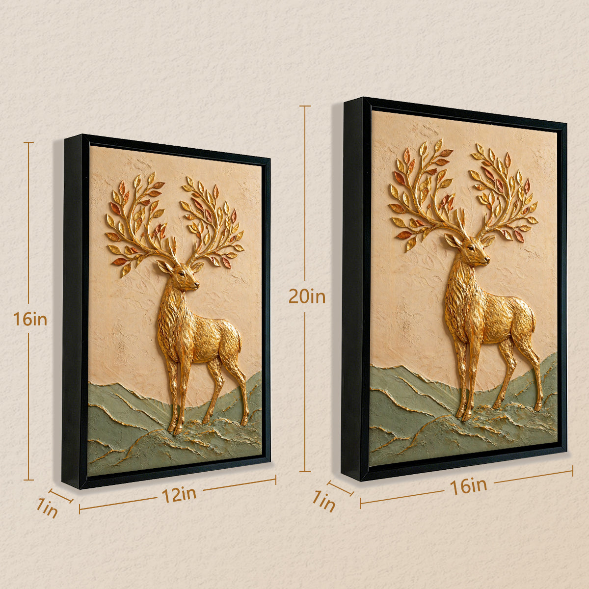 Golden Deer Wall Art Sculpture, 3D Relief, Handcrafted Home Decor for Living Room or Staircase