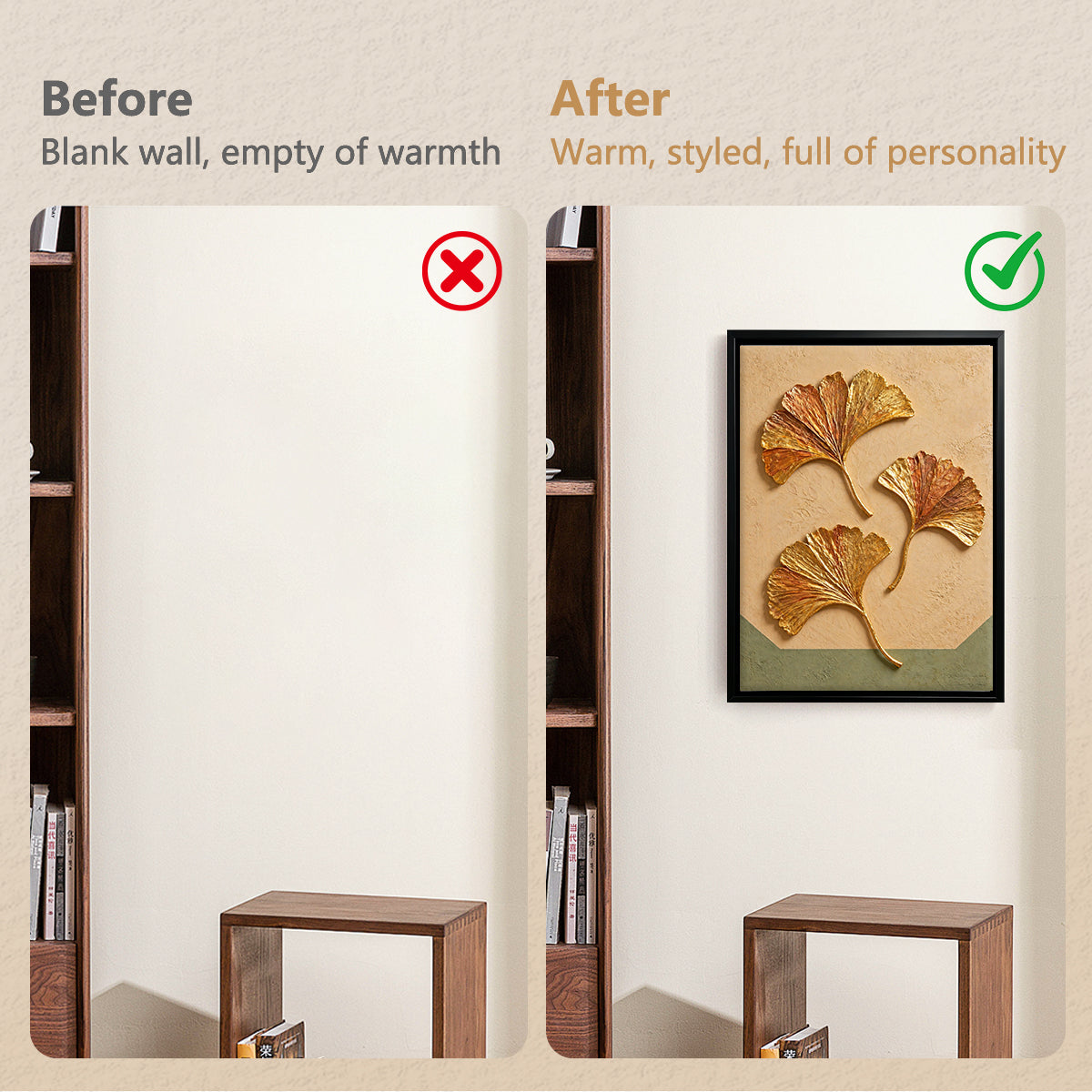 Framed Ginkgo Leaf Art Print, Modern Decorative Wall Hanging, Gold Accents, Perfect for Home or Office in California