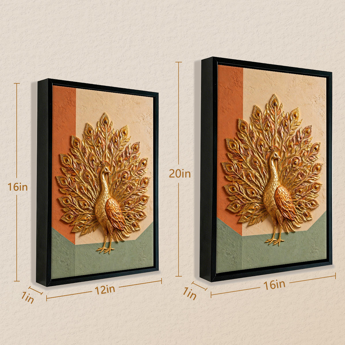 Framed Golden Peacock Wall Art, Modern Embossed Design, Perfect for Living Room or Office Decoration