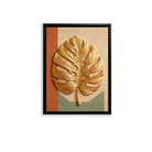 Framed Golden Monstera Leaf Art Print, Modern Tropical Design, High-Quality Matte Finish, Perfect Home Decor for Living Room or Bedroom
