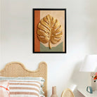 Framed Golden Monstera Leaf Art Print, Modern Tropical Design, High-Quality Matte Finish, Perfect Home Decor for Living Room or Bedroom