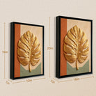 Framed Golden Monstera Leaf Art Print, Modern Tropical Design, High-Quality Matte Finish, Perfect Home Decor for Living Room or Bedroom