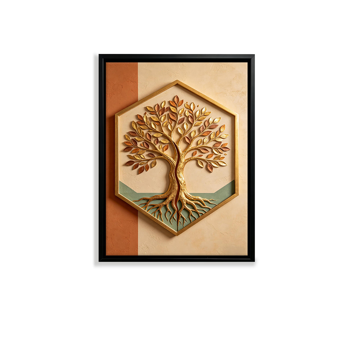 Framed Tree of Life Wall Art, Gold Leaf Design, Modern Home Decor, Perfect for Living Room or Office