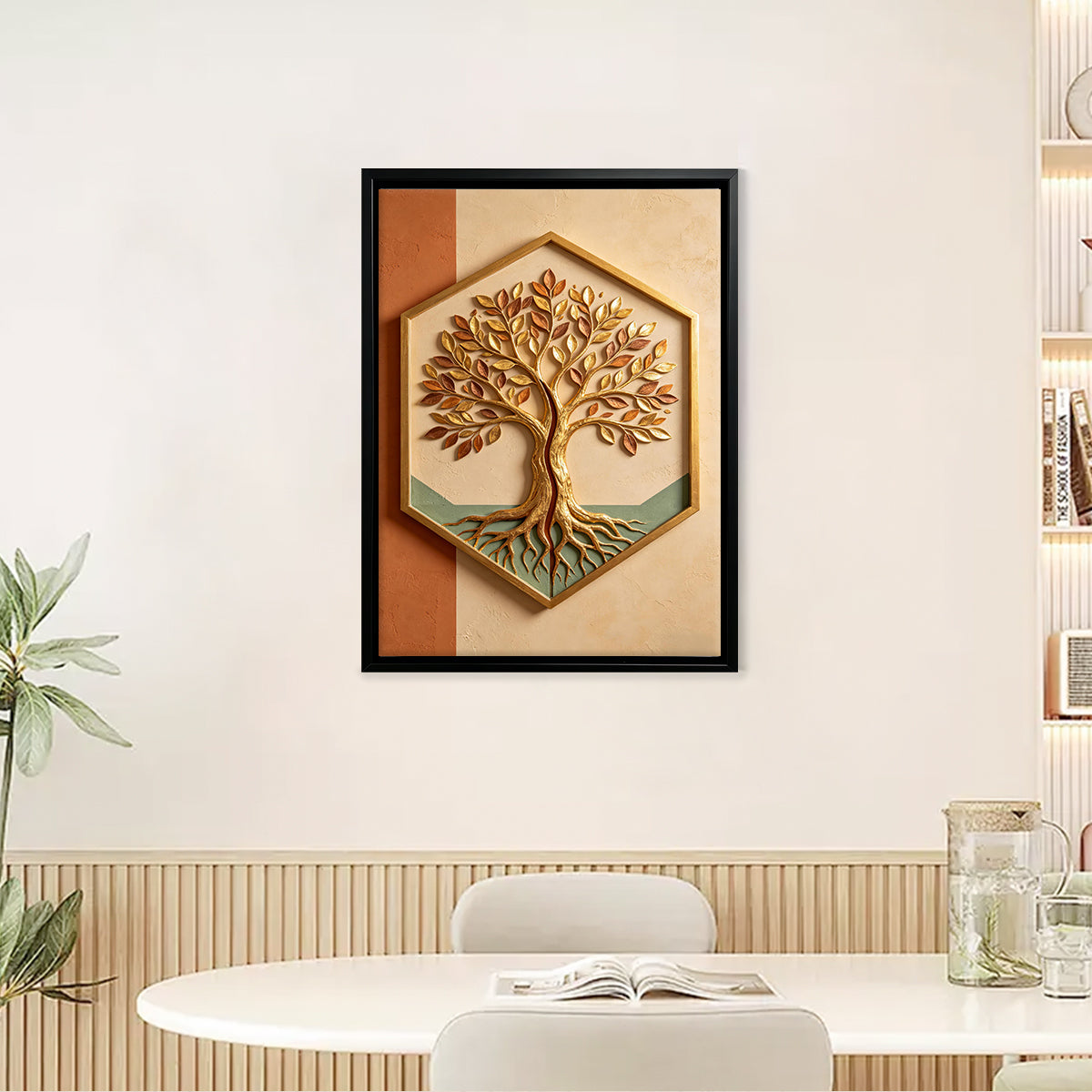 Framed Tree of Life Wall Art, Gold Leaf Design, Modern Home Decor, Perfect for Living Room or Office