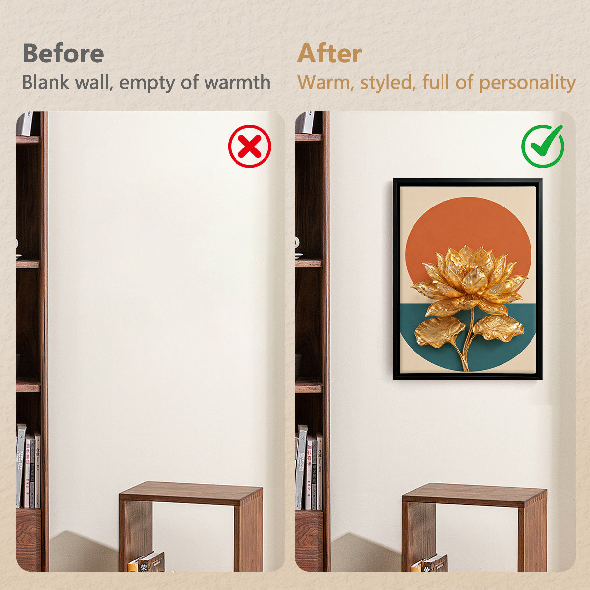 Golden Lotus Wall Art Print, Modern Abstract Design, High-Quality Framed Canvas, Perfect for Home Decor in California