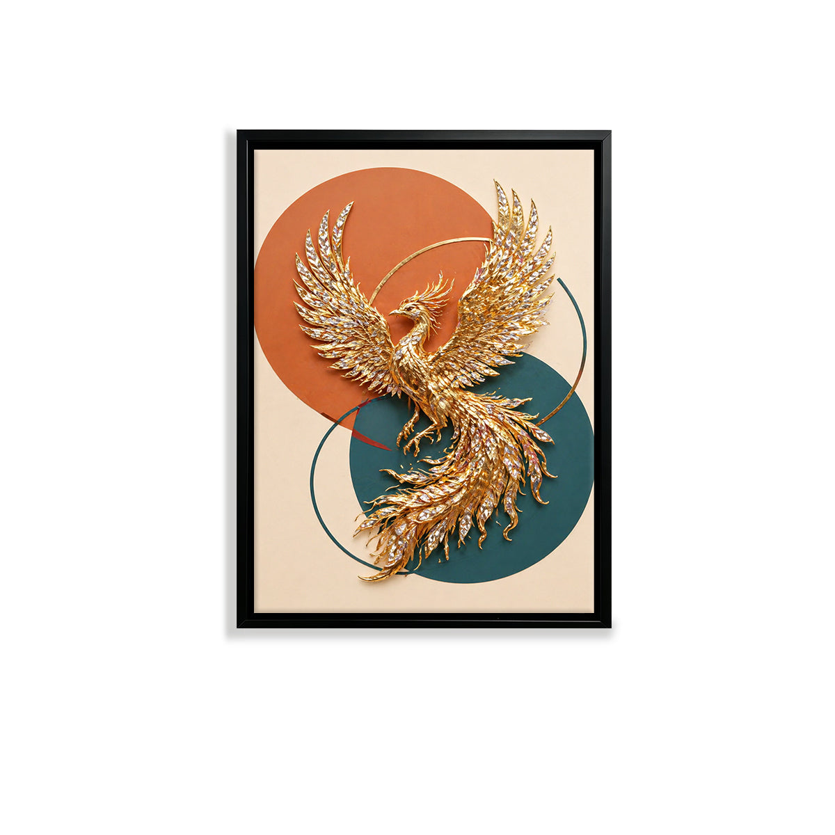 Framed Phoenix Artwork, Golden Bird Design, Modern Home Decor, Perfect for Living Room or Office, Unique Gift