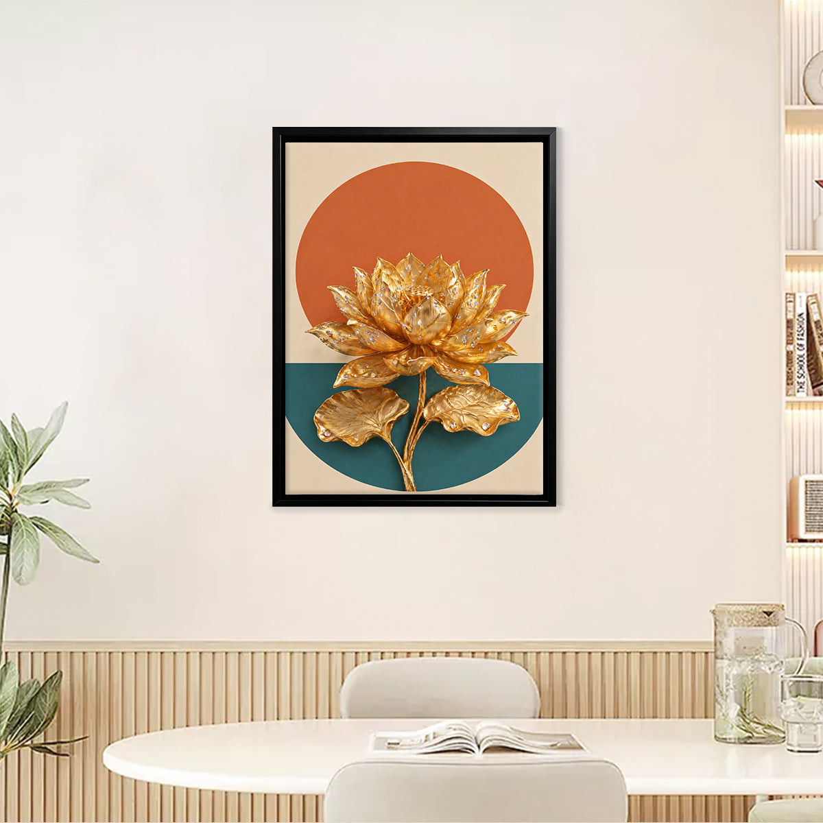 Golden Lotus Wall Art Print, Modern Abstract Design, High-Quality Framed Canvas, Perfect for Home Decor in California
