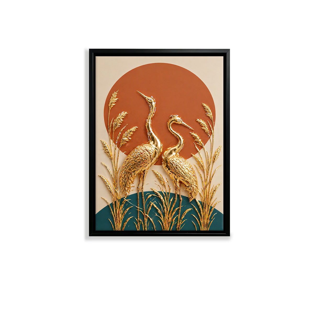 Golden Crane Wall Art, Modern Abstract Canvas Print, Decorative Home Accents for Living Room or Bedroom