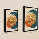 Modern Sun and Moon Wall Art Decor, Gold Finish, Abstract Design for Living Room or Bedroom