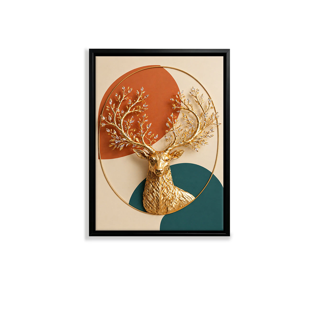 Modern Golden Deer Wall Art with Crystal Antlers, Nordic Style Decor for Living Room or Hallway
