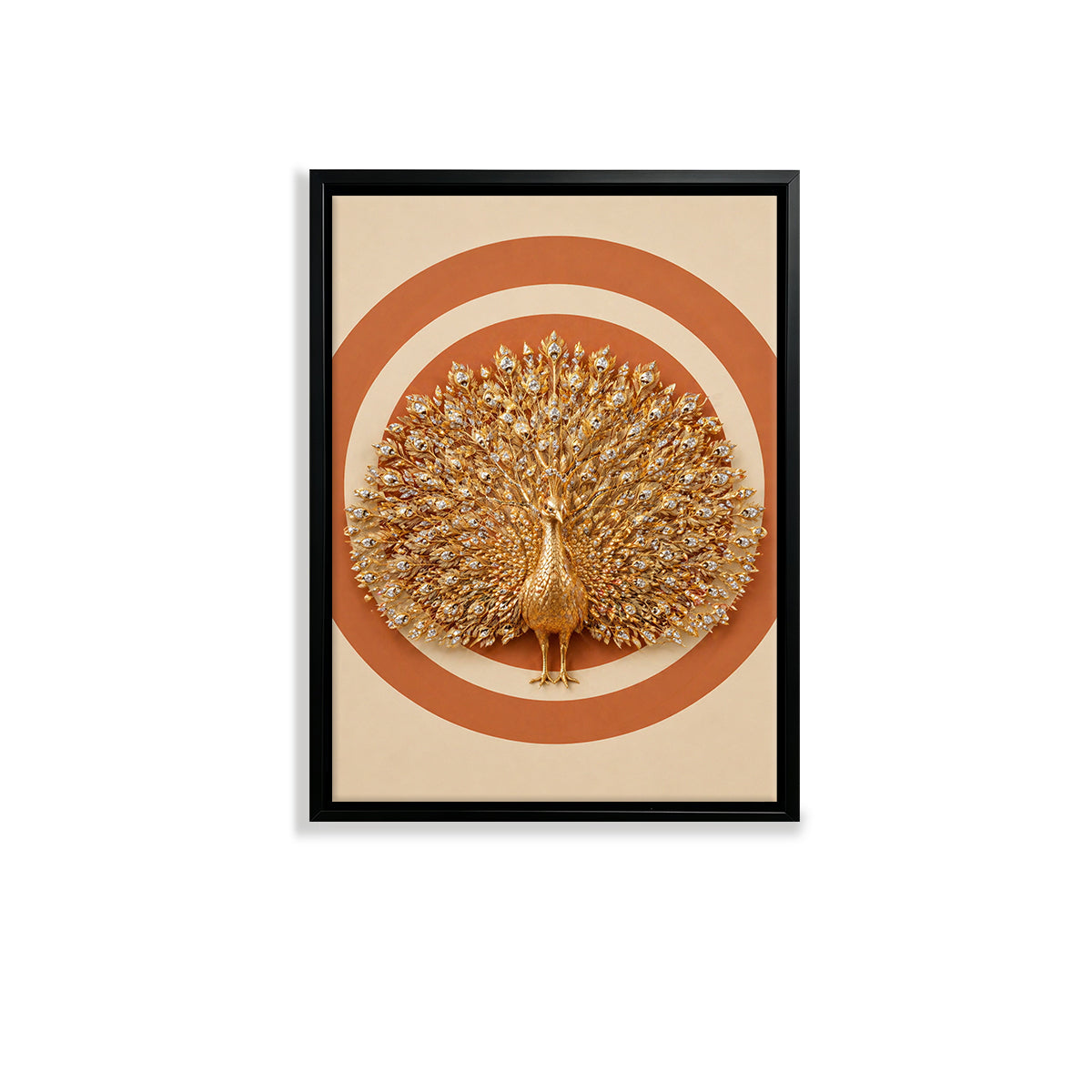 Framed Golden Peacock Wall Art, Luxury Ornate Design, Perfect for Home Decor in California